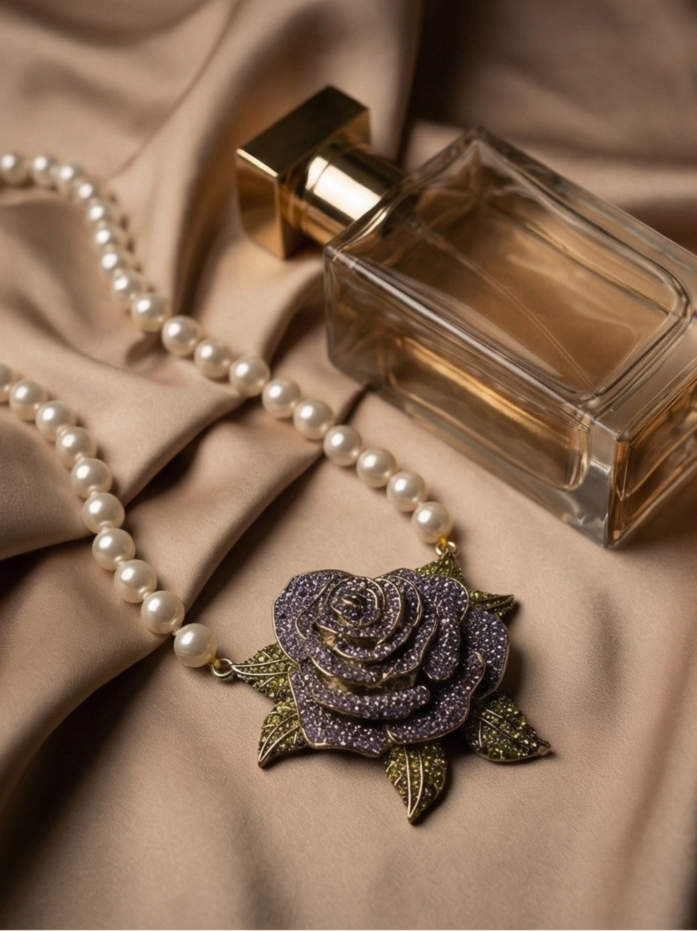 Heidi Daus Lavender Rose Pearl Necklace with Green Leaves - Picture 3 of 4